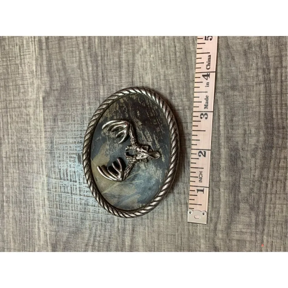 Vintage Nocona Men's Deer Skull Oval Belt Buckle Rope Border Camo Inlay
